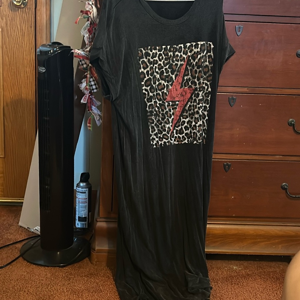 T-shirt dress, with Cheeta printed designs and a lightning bolt